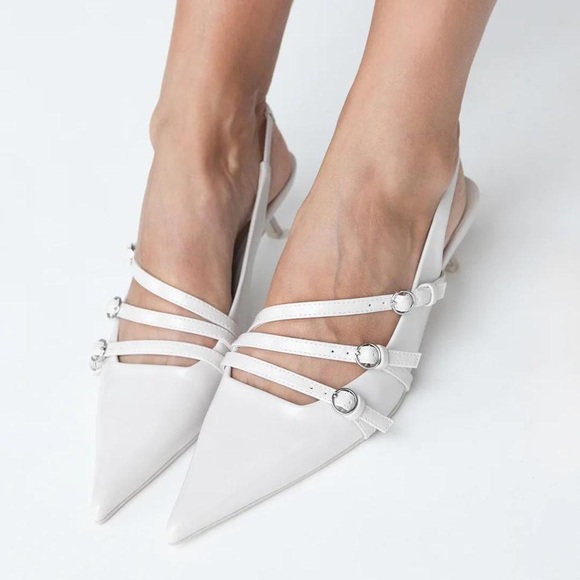 Oak + Fort pointed toe white mules - Picture 3 of 5